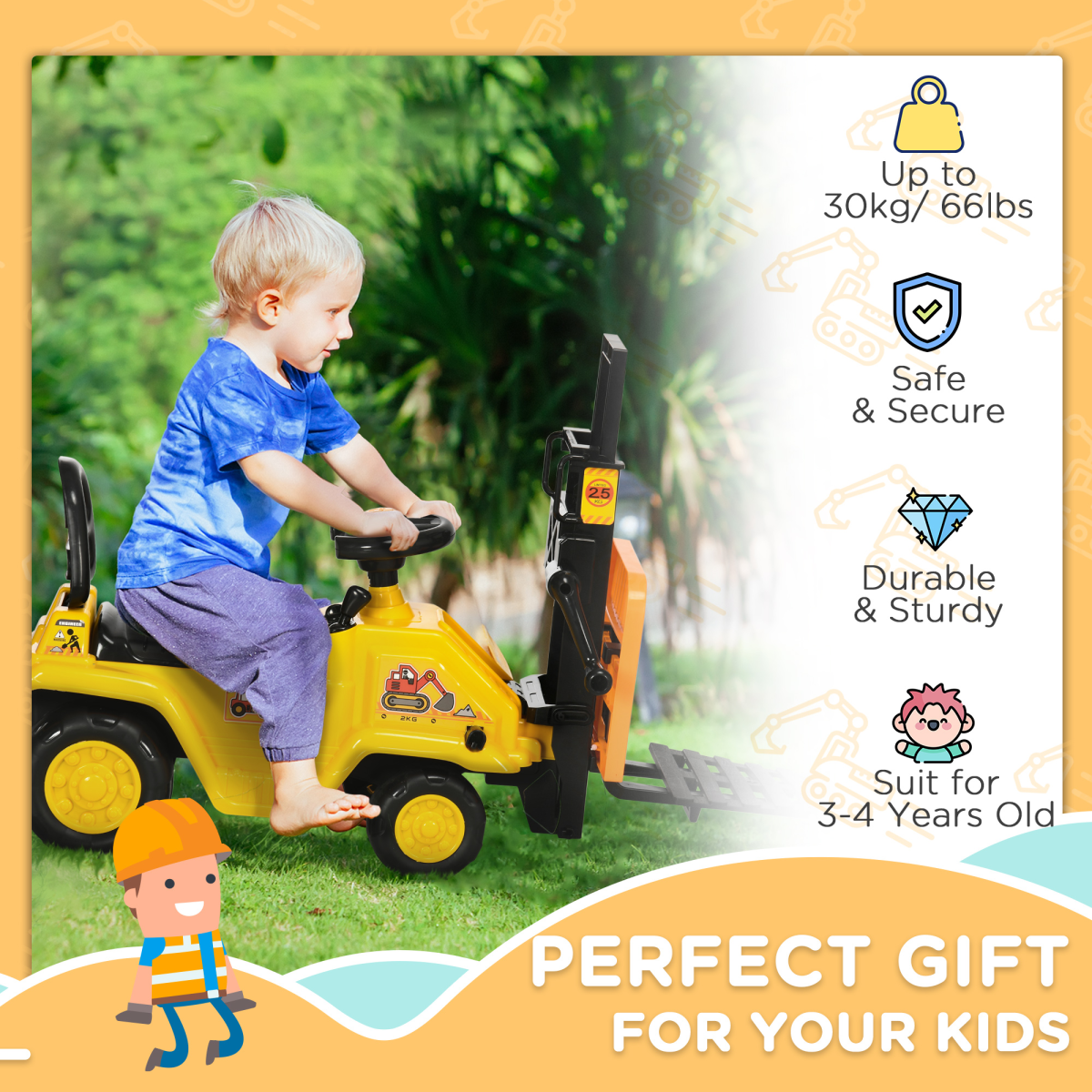 Kids Ride-On Forklift Tractor with Lever, Sounds & Storage – Ages 3–4