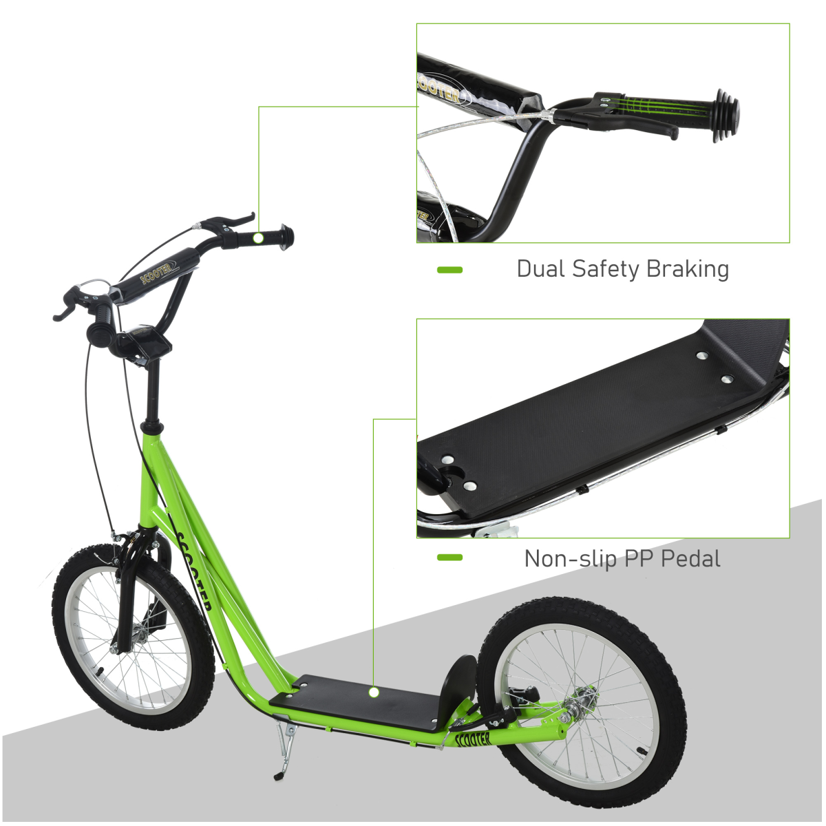 Kids Kick Scooter Adjustable Handlebar Inflatable Wheels Green (90-96cm)