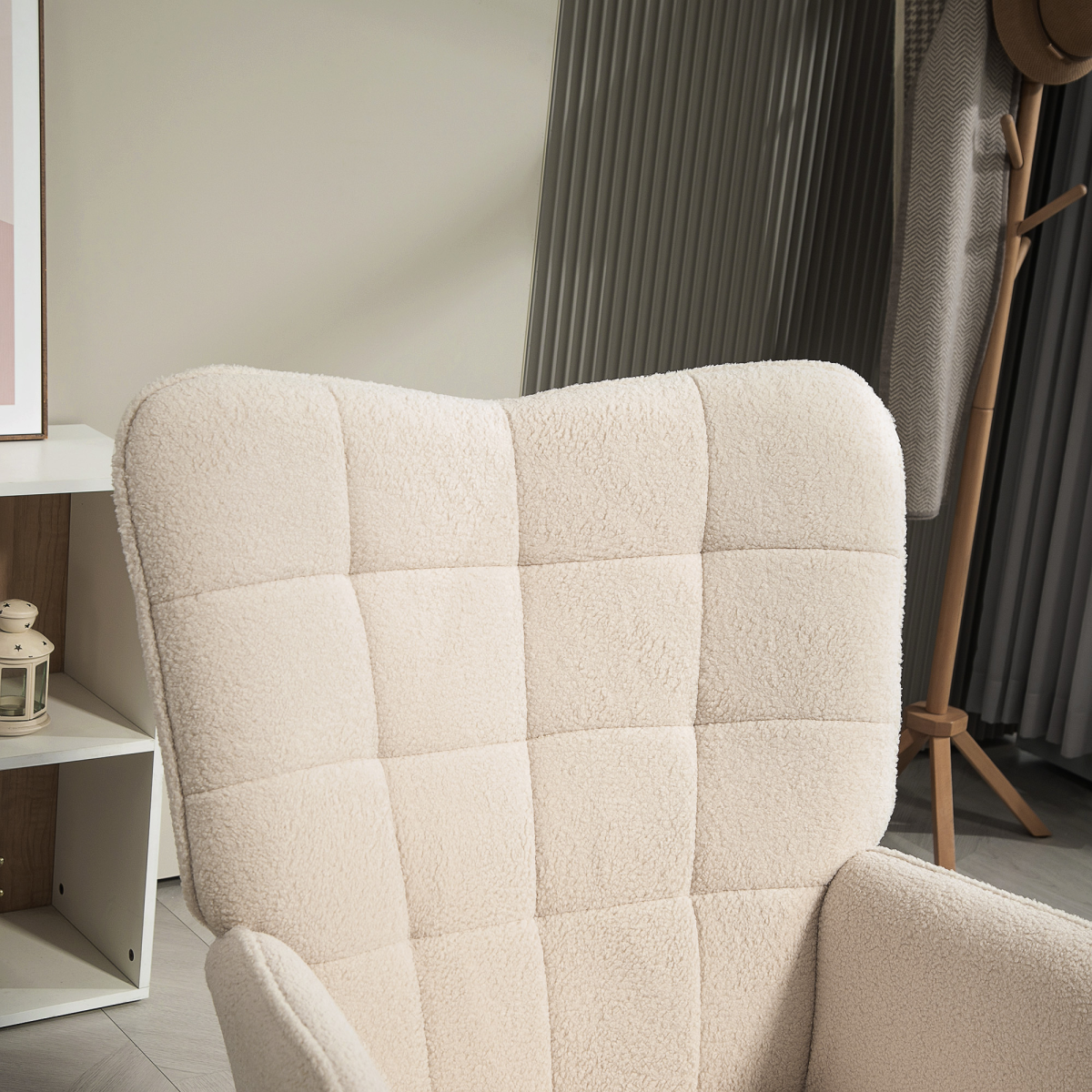 Upholstered Tufted Wingback Armchair with Seat Padding, Cream White