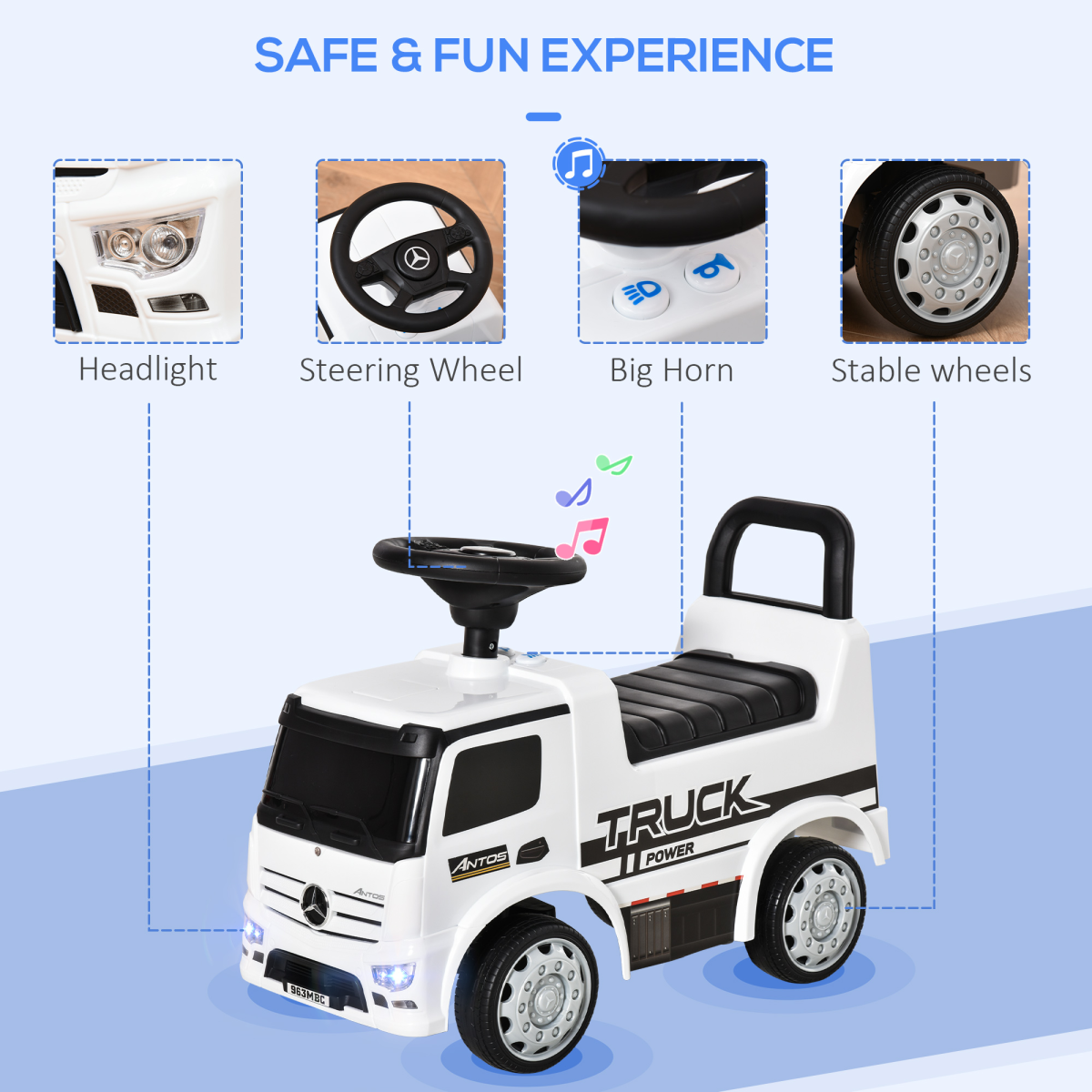 Officially Licensed Mercedes Kids Ride-On Car with Lights, Horn & Storage