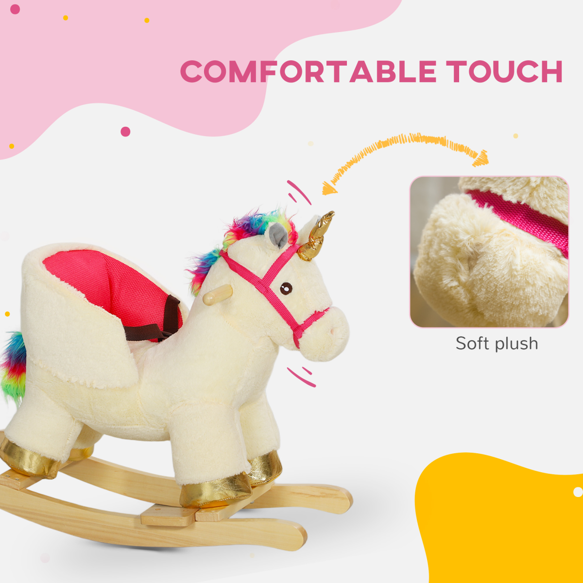 Plush Unicorn Rocking Horse with Sound – Cream White (18–36 Months)