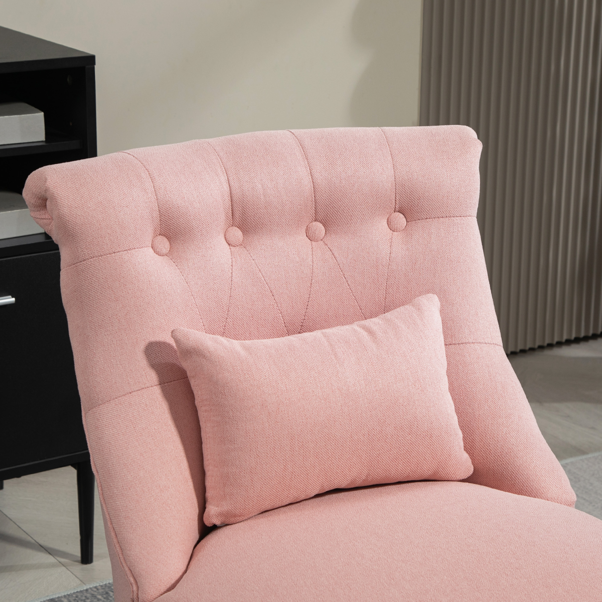 Fabric Single Sofa Upholstered with Pillow Wood Leg Pink
