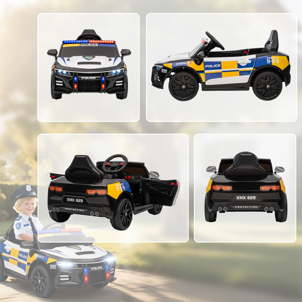 Kids Electric Ride-On Police Car with Remote Control, Lights & Music (Ages 3–5)