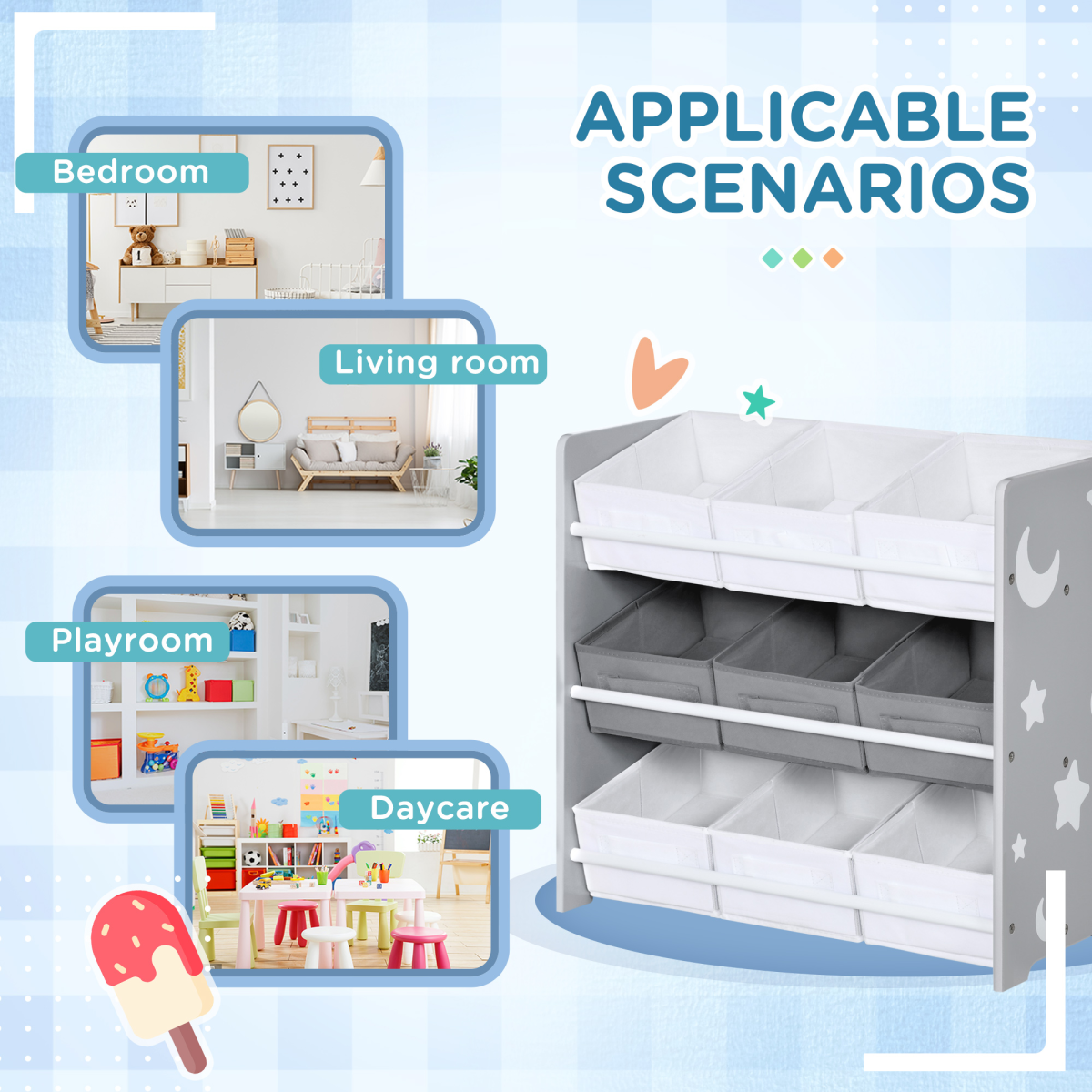 Kids Storage Unit with 9 Removable Baskets – Grey