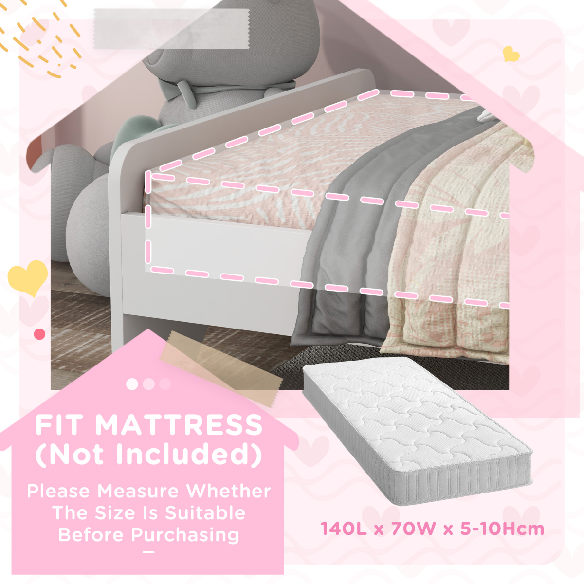 Kids Unicorn Bed Frame with Side Panels – Pink & White (Ages 3–6)