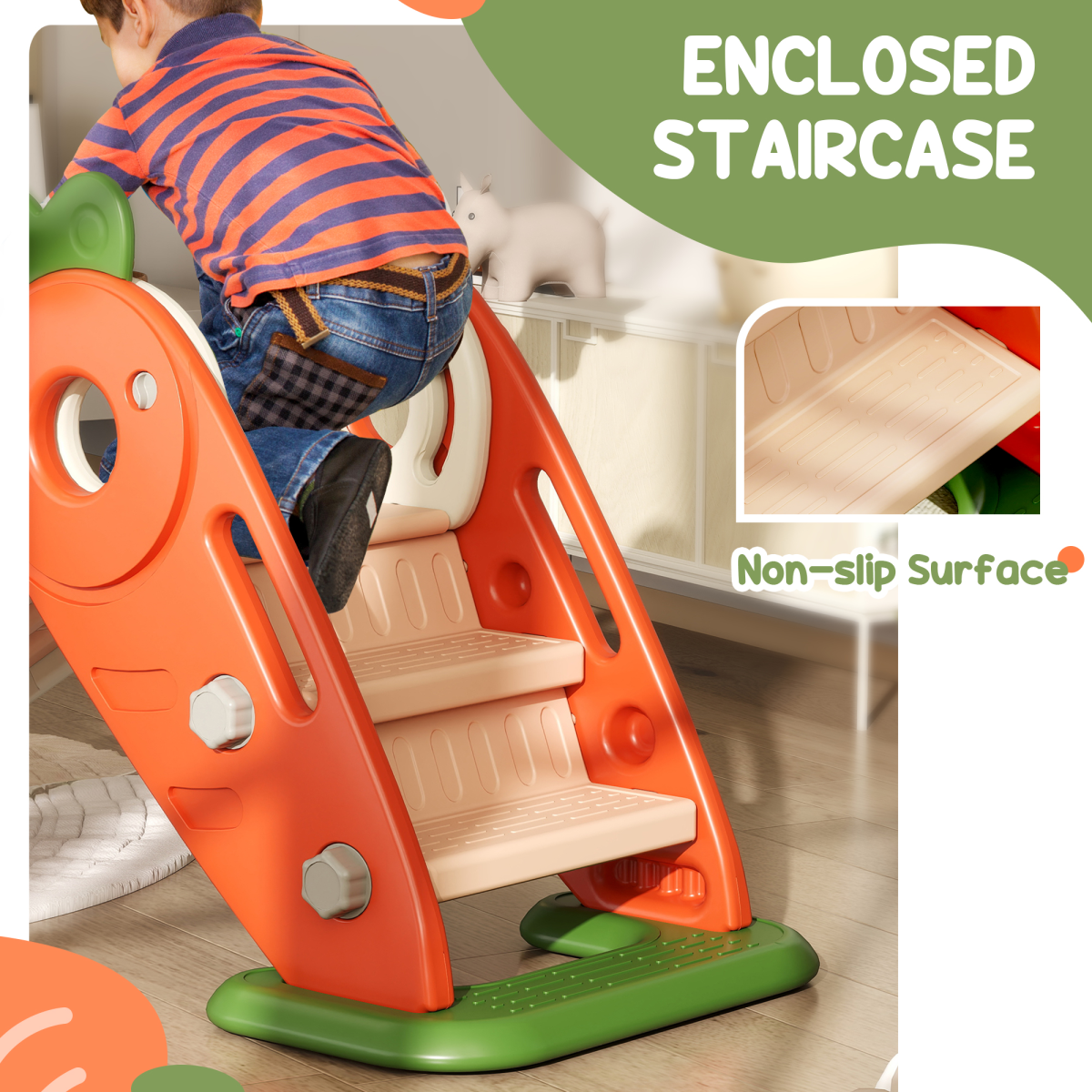 🥕 Carrot-Themed Toddler Slide & Climber with Basketball Hoop – Orange