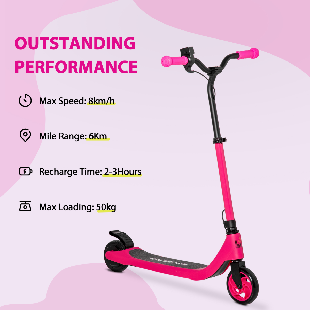 120W Electric Scooter w/ Battery Level Display, Rear Break - Pink HOMCOM