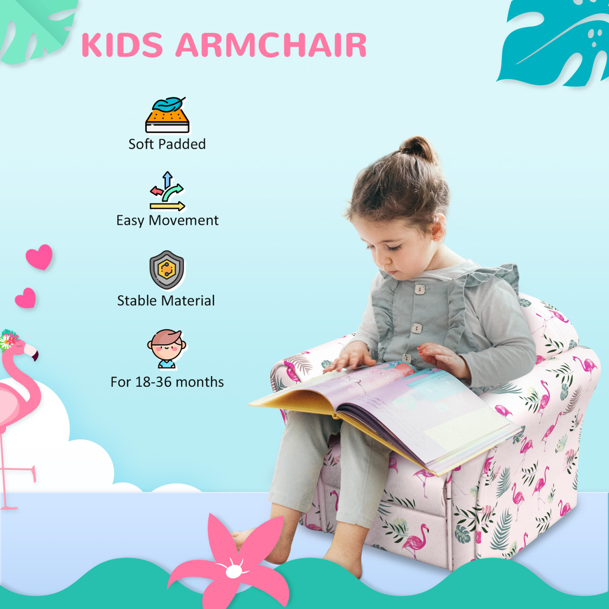 Kids Flamingo Armchair – Pink Toddler Sofa Chair (Ages 18–36 Months)