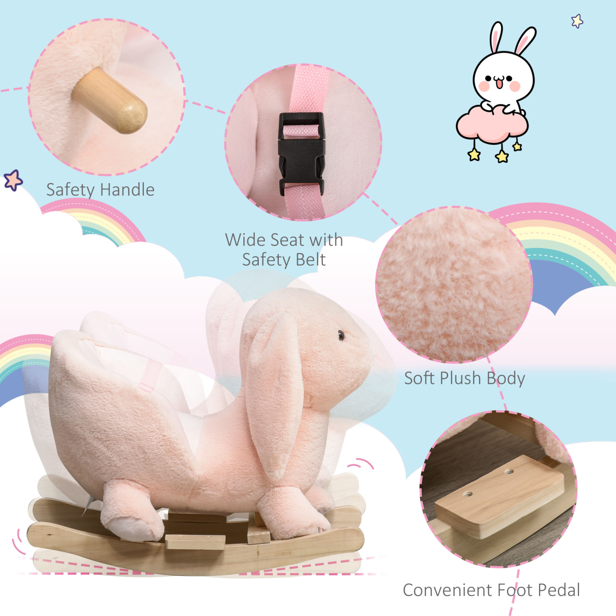 Plush Rabbit Rocking Toy with Sounds & Safety Features (Ages 18–36 Months)