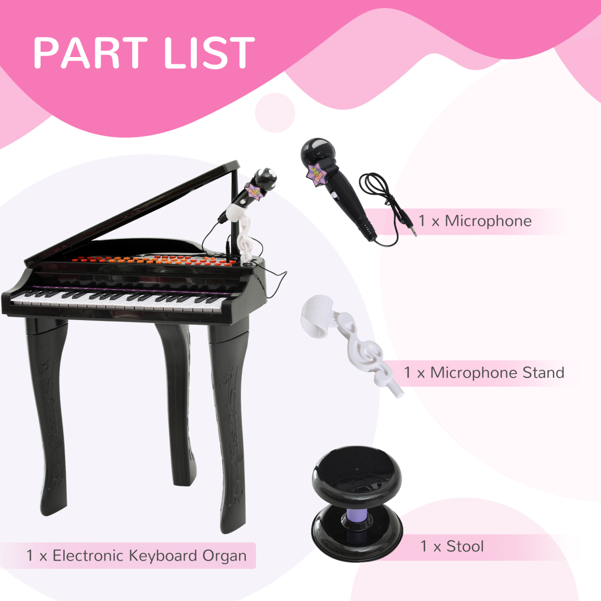 Kids 37-Key Electronic Piano Keyboard with Microphone & Stool – Black