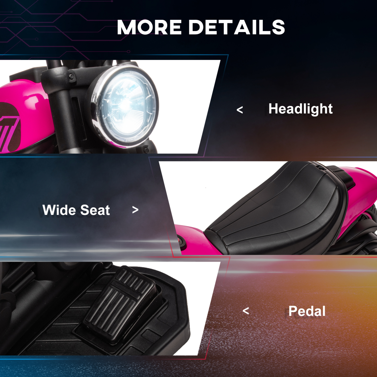 Kids Electric Ride-On Bike – Pink & Black (6V)