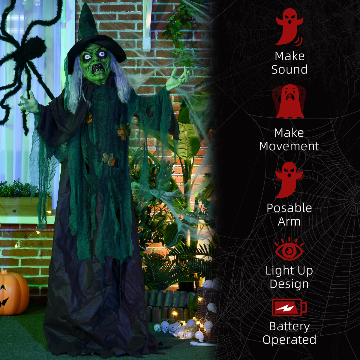 1.83m Animated Halloween Witch with Lights, Sounds & Motion – Indoor/Outdoor Decoration