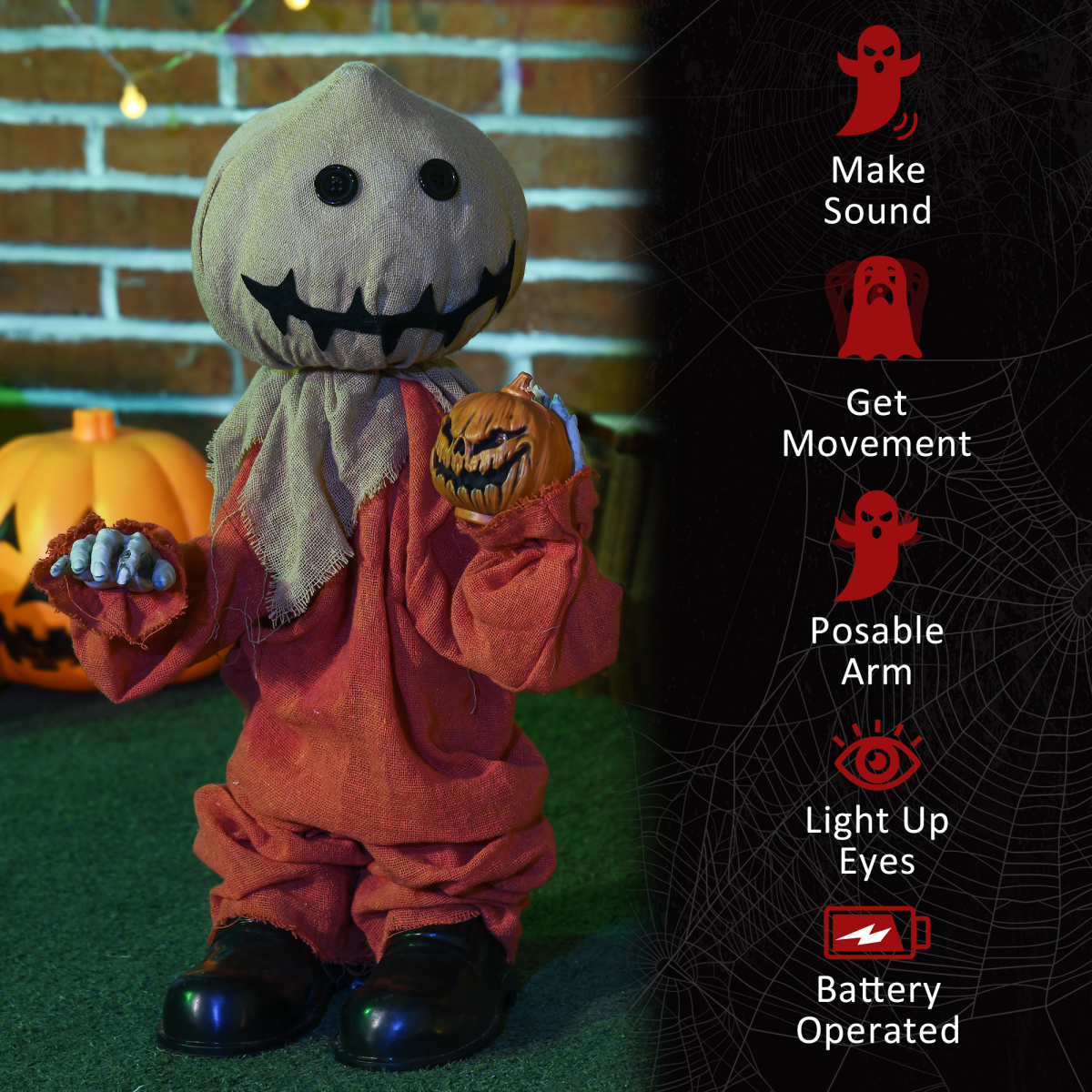 80cm Animated Halloween Decoration with Bending Arms, Lights & Sounds – Indoor/Outdoor