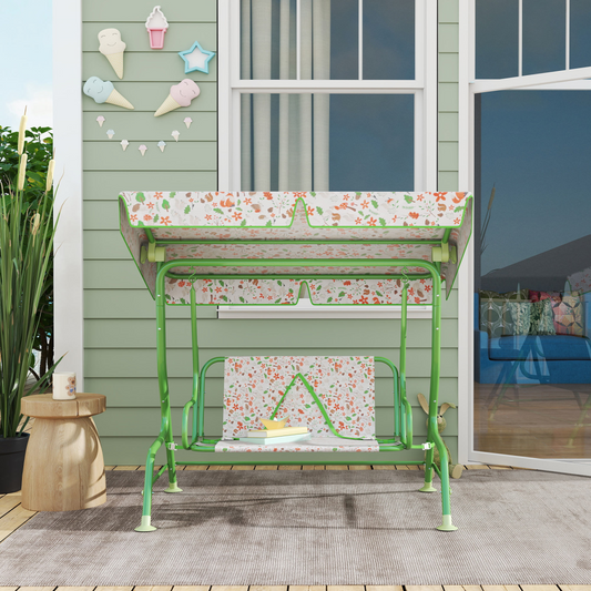 Kids Fox Pattern Swing Seat with Adjustable Canopy for Outdoor Fun