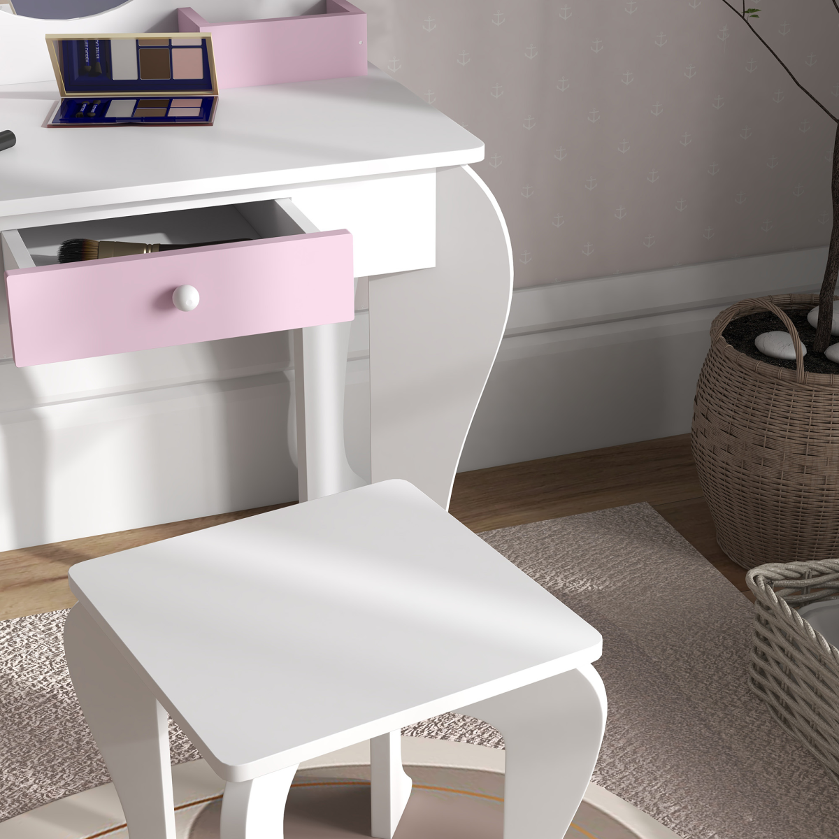 Kids Unicorn Dressing Table & Stool Set with Mirror – White & Pink (Ages 3–6)