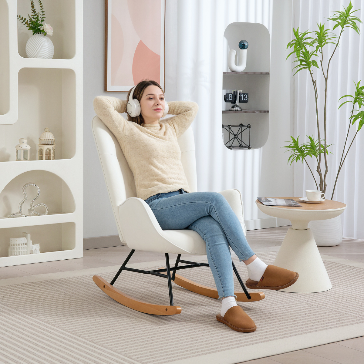 Cream Velvet Rocking Chair – Elegant Comfort for Any Room