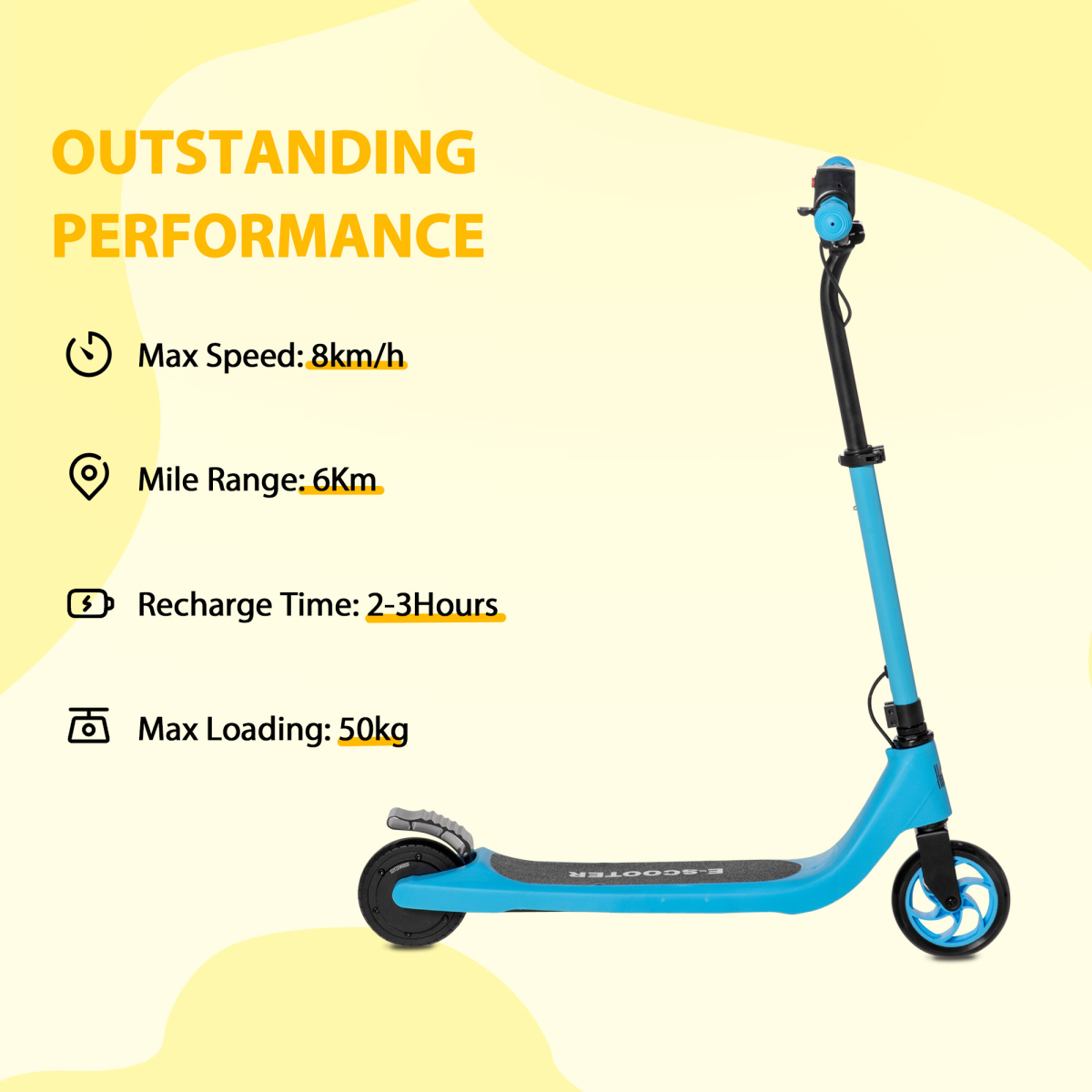 120W Electric Scooter w/ Battery Level Display, Rear Break - Blue