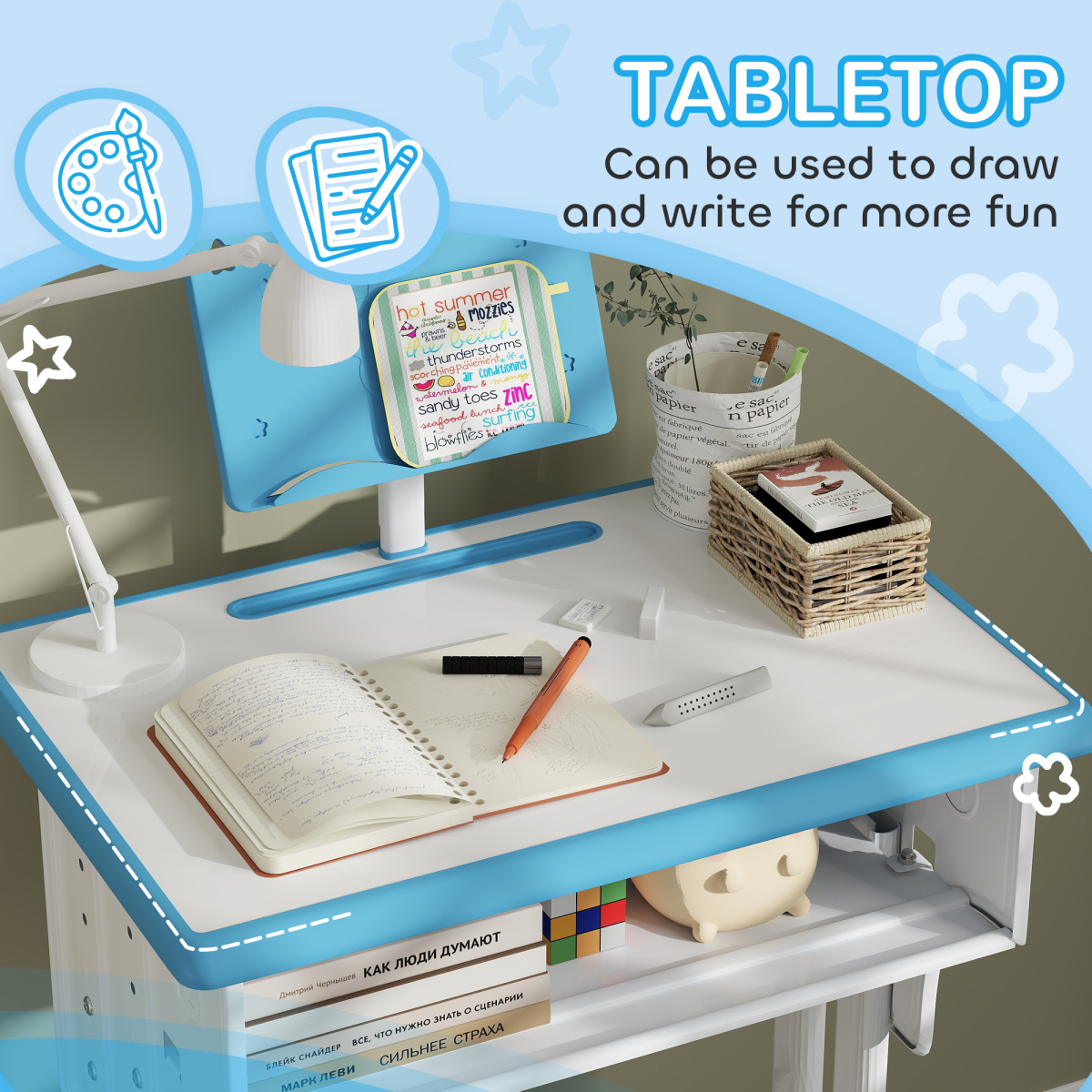 Adjustable Kids’ Study Desk & Chair Set with Storage – Blue (Ages 6–12)