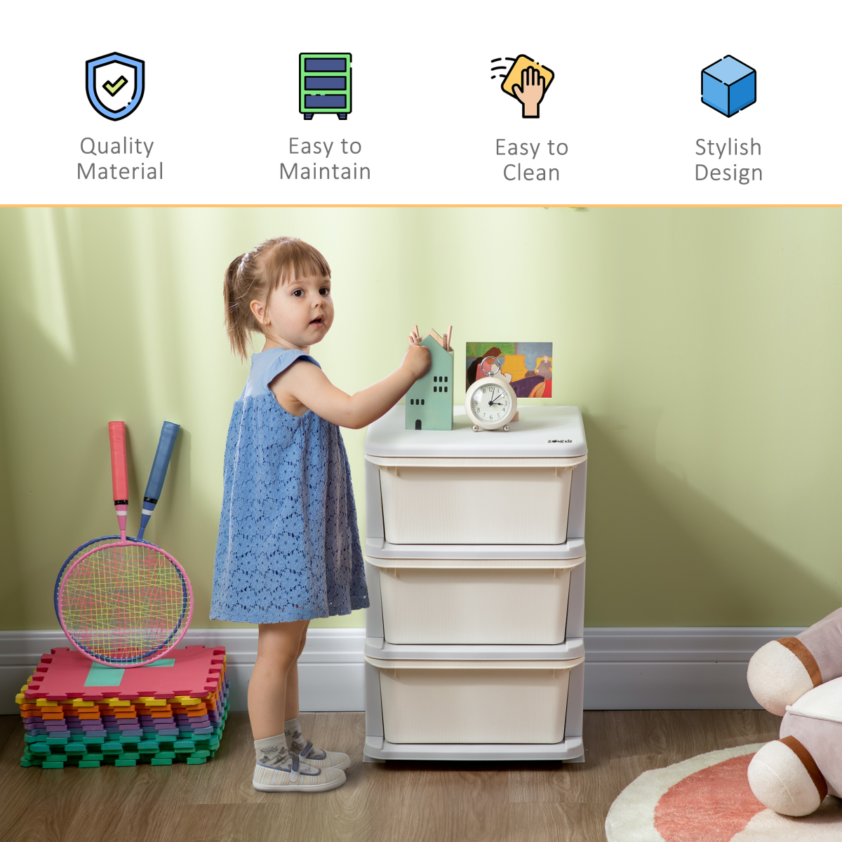 Kids’ 3-Drawer Plastic Storage Unit