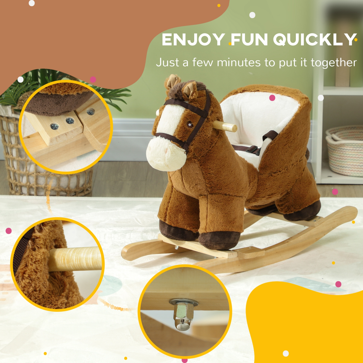 Plush Rocking Horse with Sounds – Brown & Cream (18–36 Months)