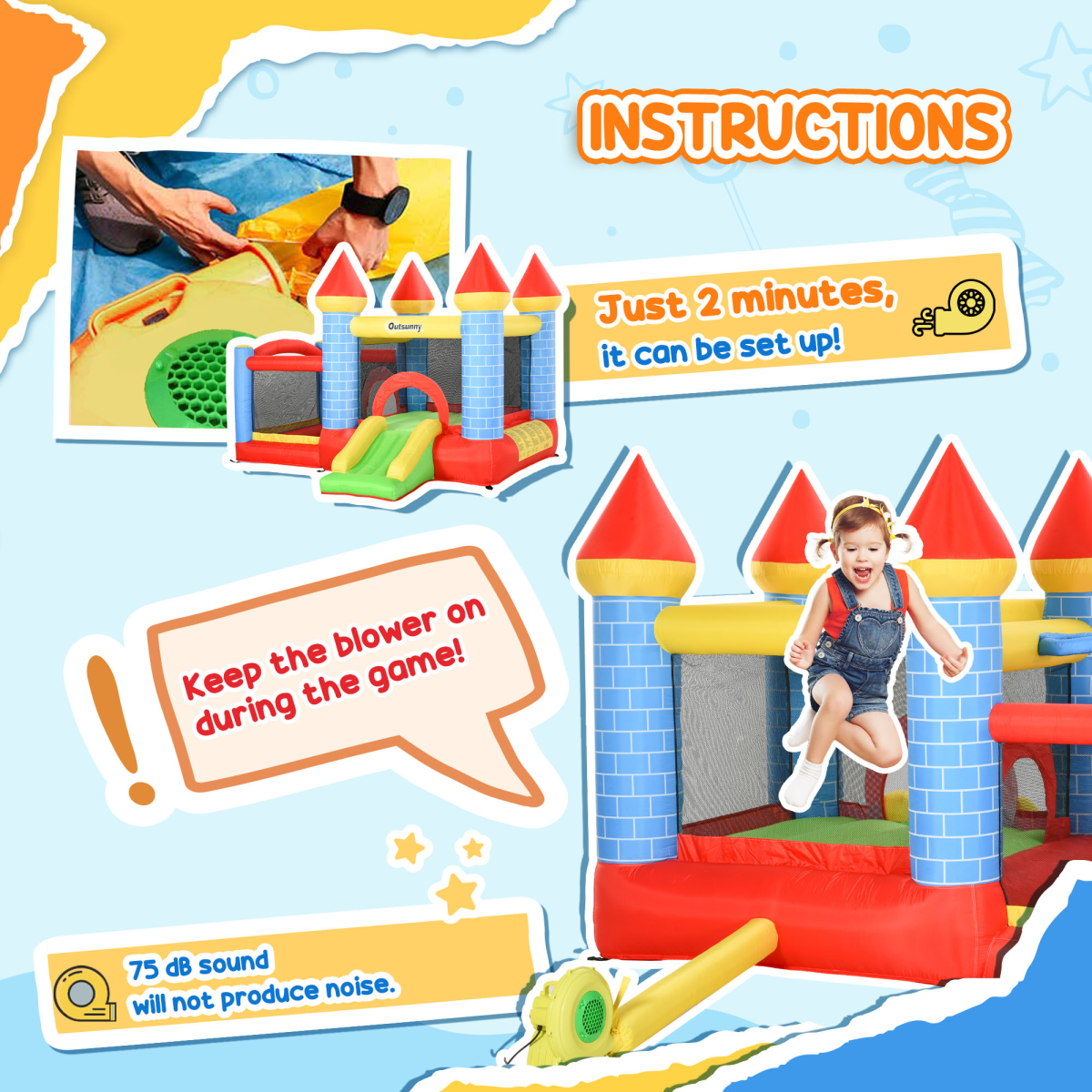 4-in-1 Kids Bouncy Castle with Slide, Pool & Blower – Multicolour