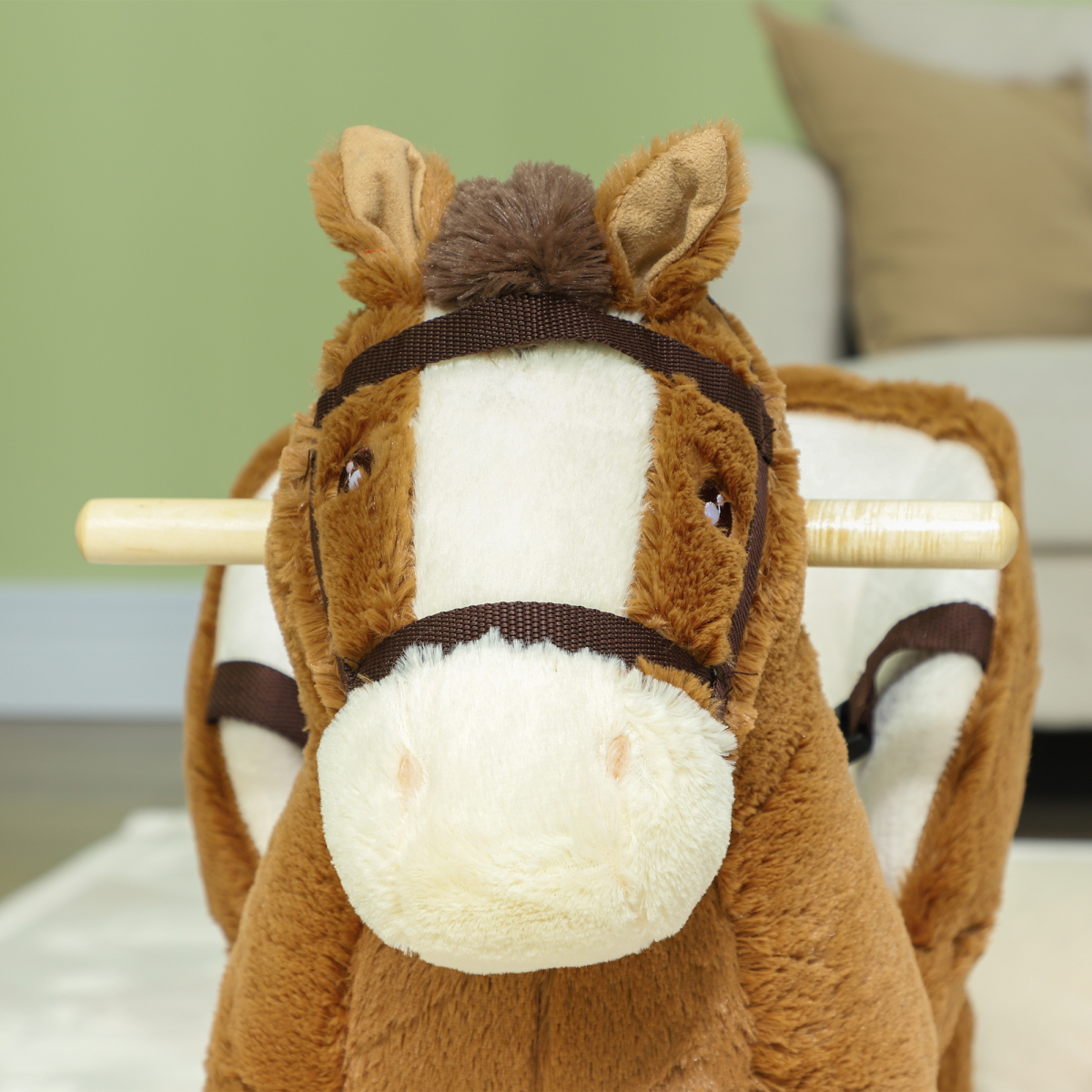 Plush Rocking Horse with Sounds – Brown & Cream (18–36 Months)