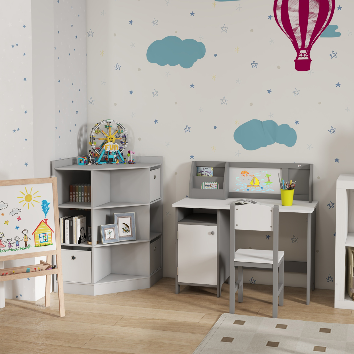 Kids’ Corner Storage Unit with Nine Compartments – White MDF Organiser for Bedrooms & Playrooms