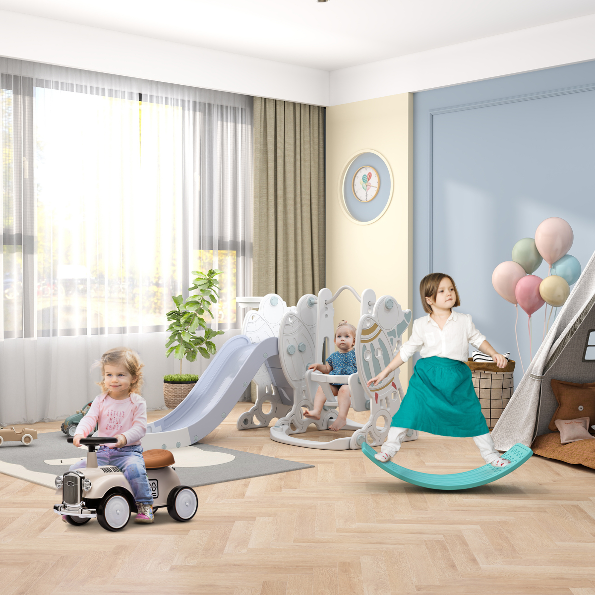 Kids Ride-On Push Car with Steering Wheel & Storage – Cream White