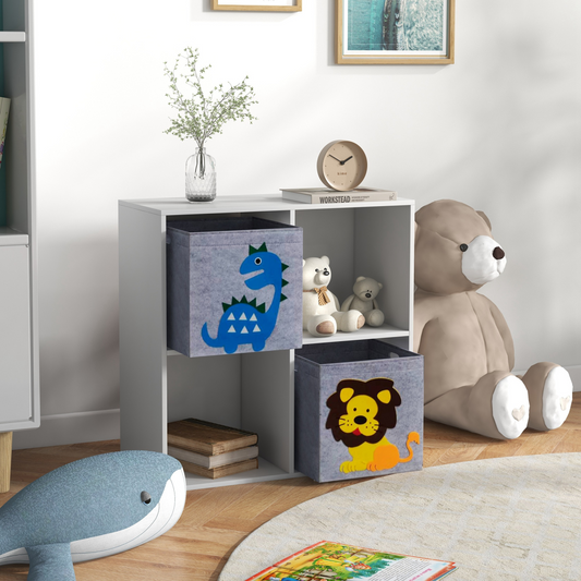 Kids Toy Organiser with 2 Fabric Drawers – White & Grey