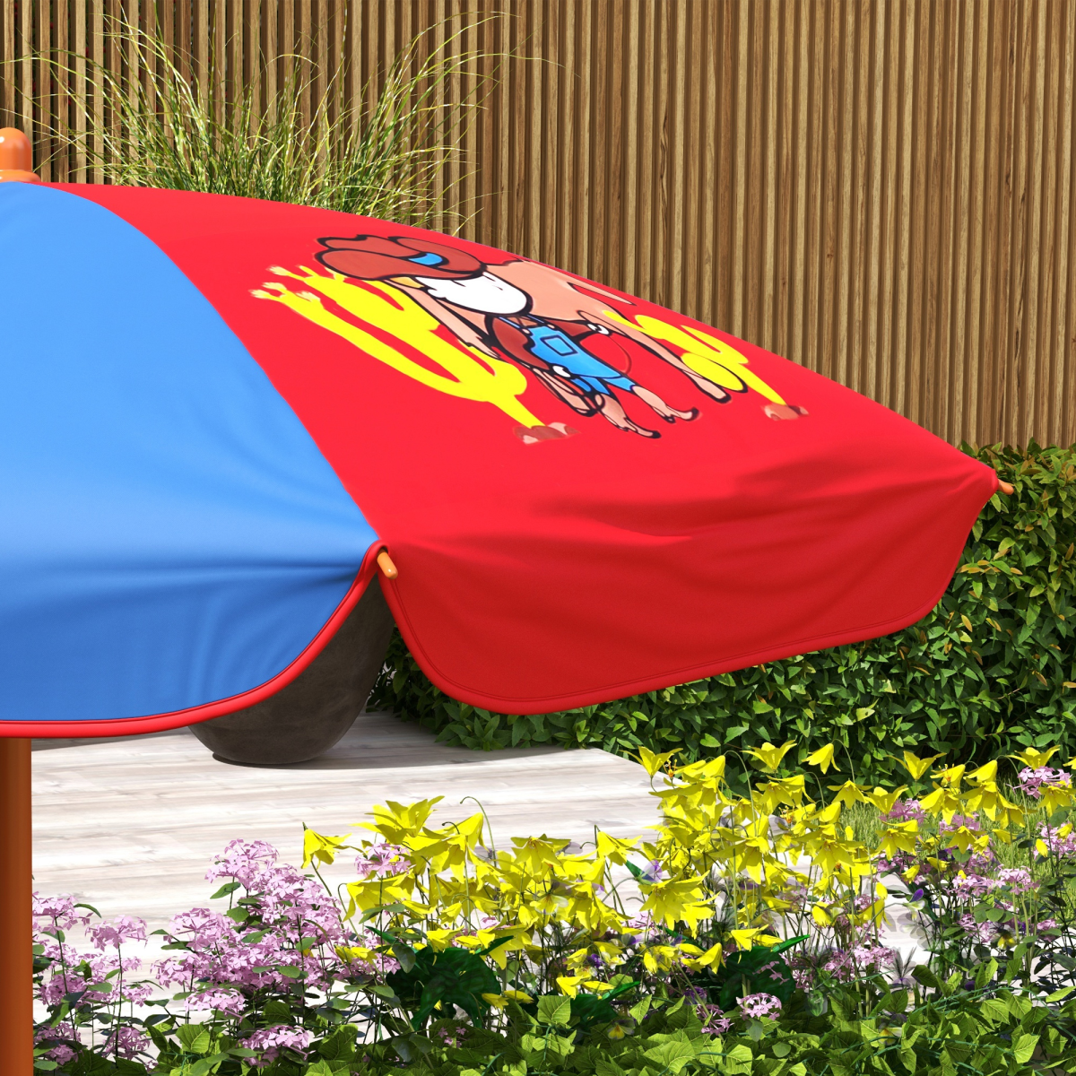 Kids Cowboy-Themed Garden Set – 4-Piece Table, Chairs & Adjustable Parasol (Ages 3–6)