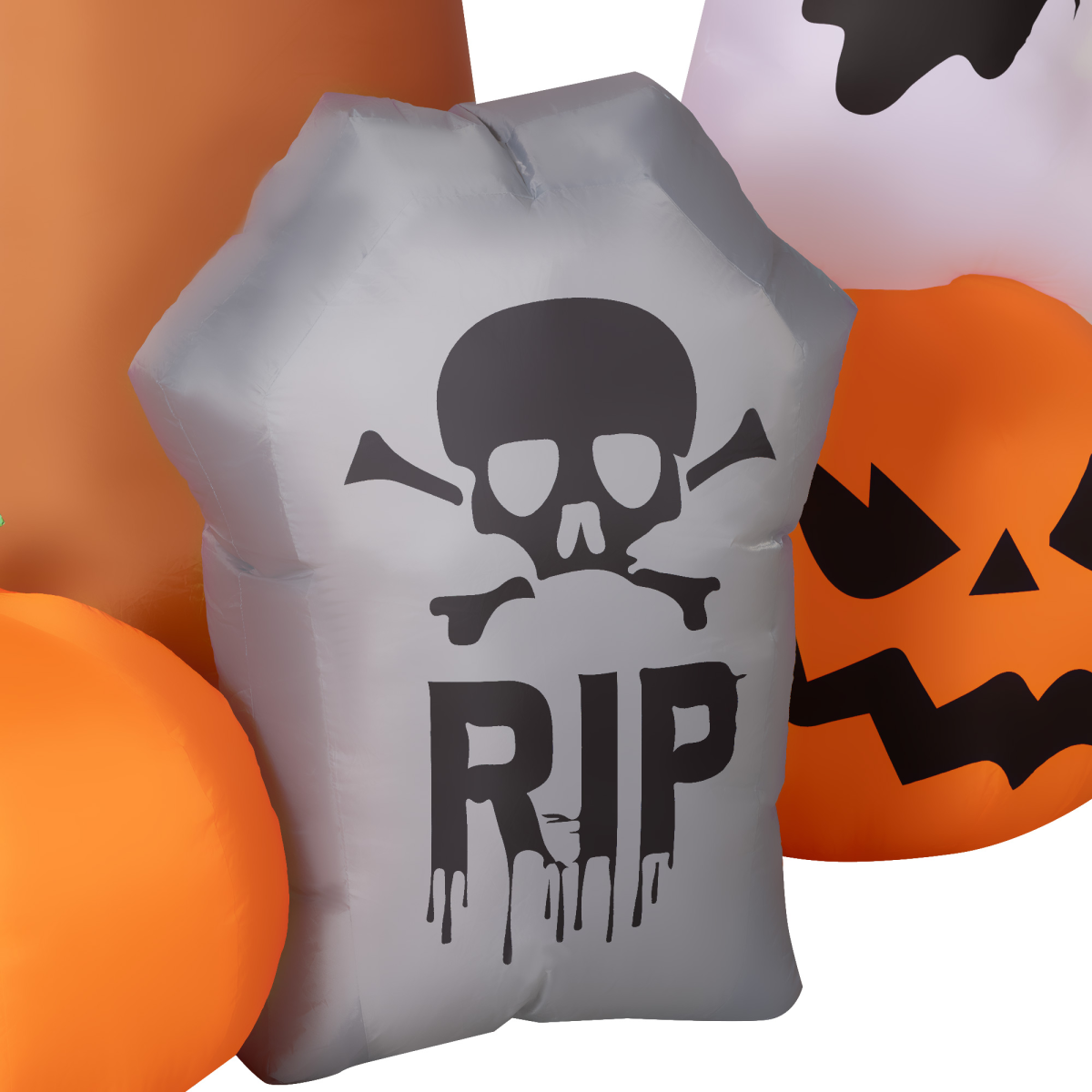 2.4m Inflatable Halloween Horror Tree with Ghosts, Pumpkins, Bat & Tombstone – LED Lights