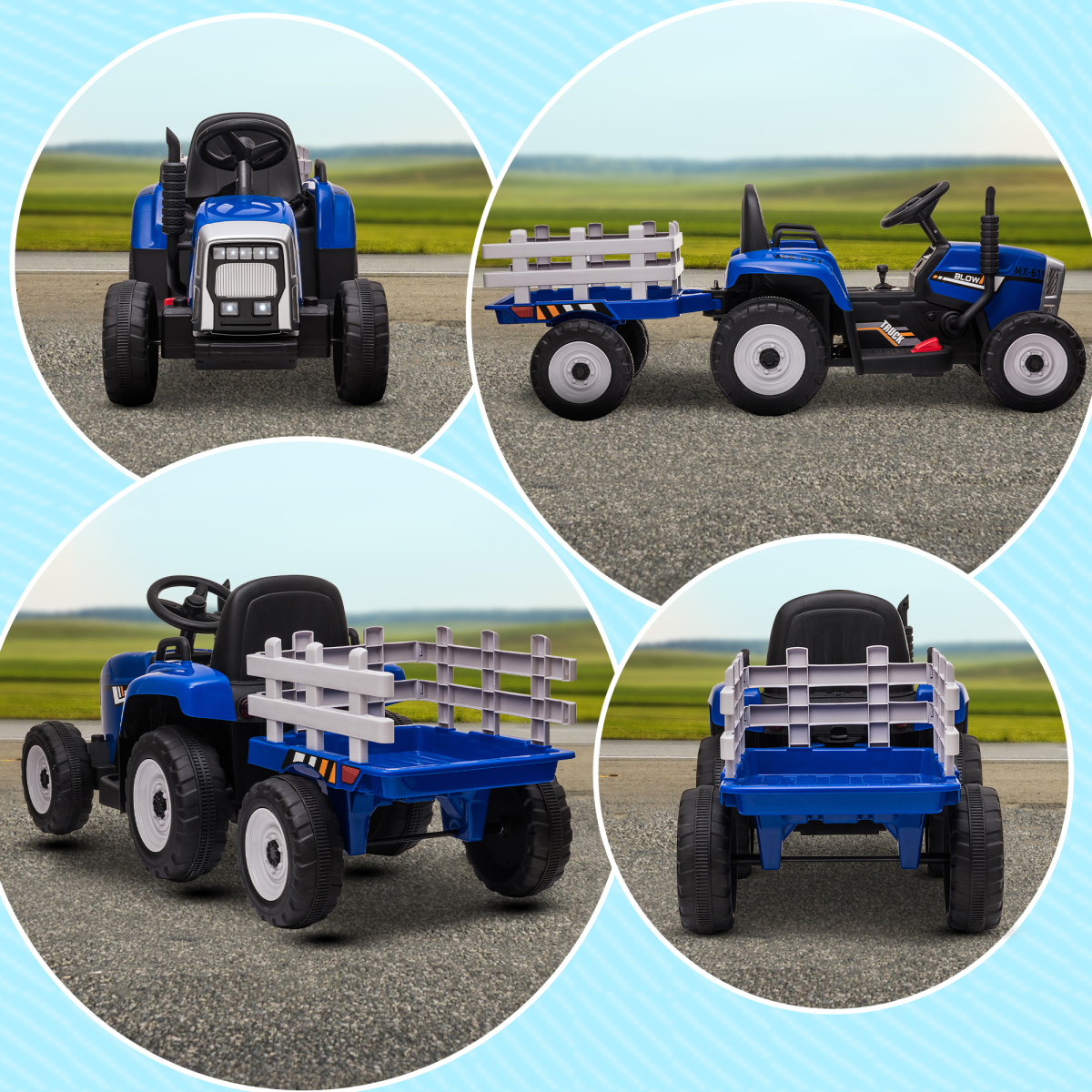 Ride-On Tractor with Remote Control & Detachable Trailer – Blue