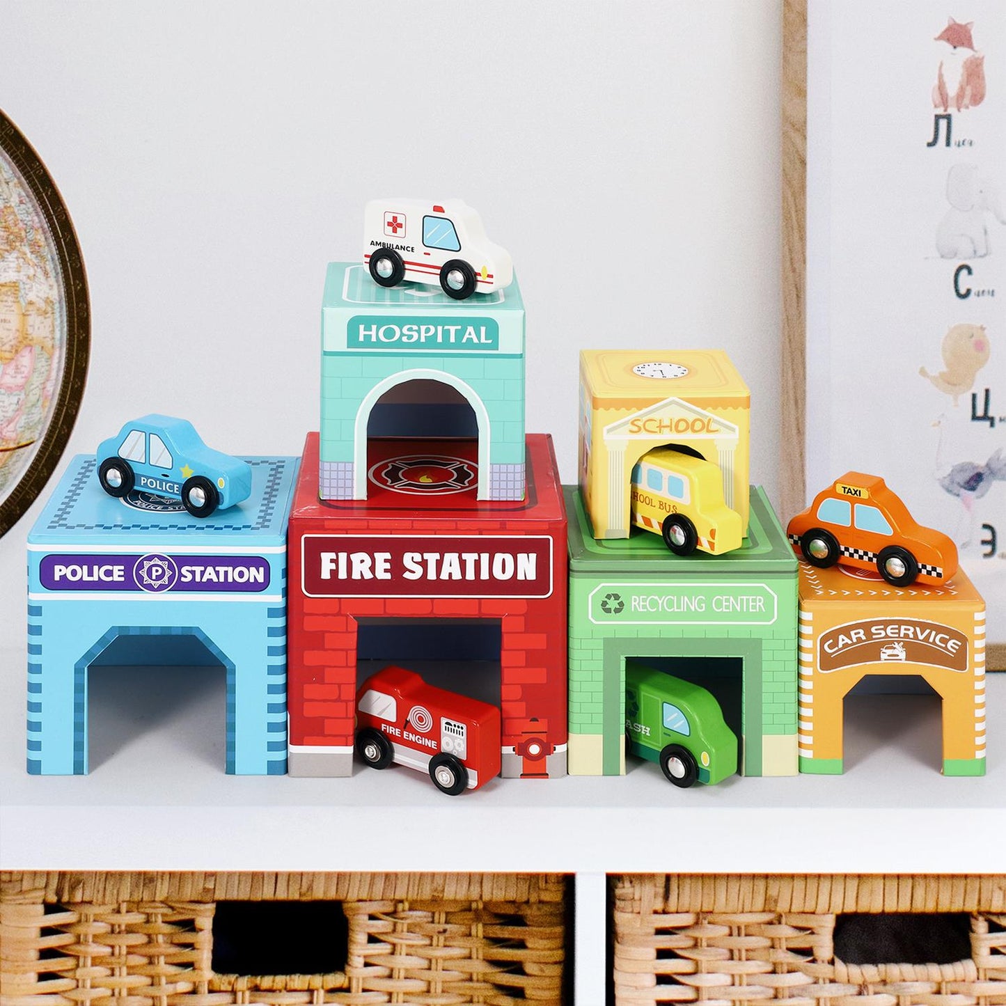 SOKA Stacking Cube with 6 Vehicles – Build, Stack & Rescue!