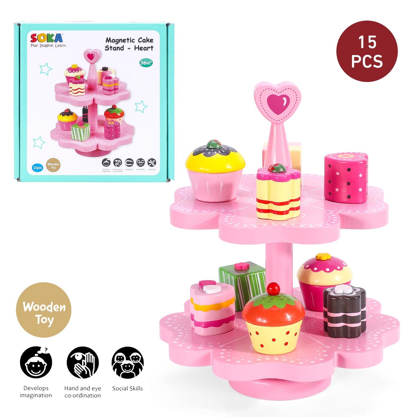 Wooden Magnetic Cake Stand Pretend Play Set – Afternoon Tea Party