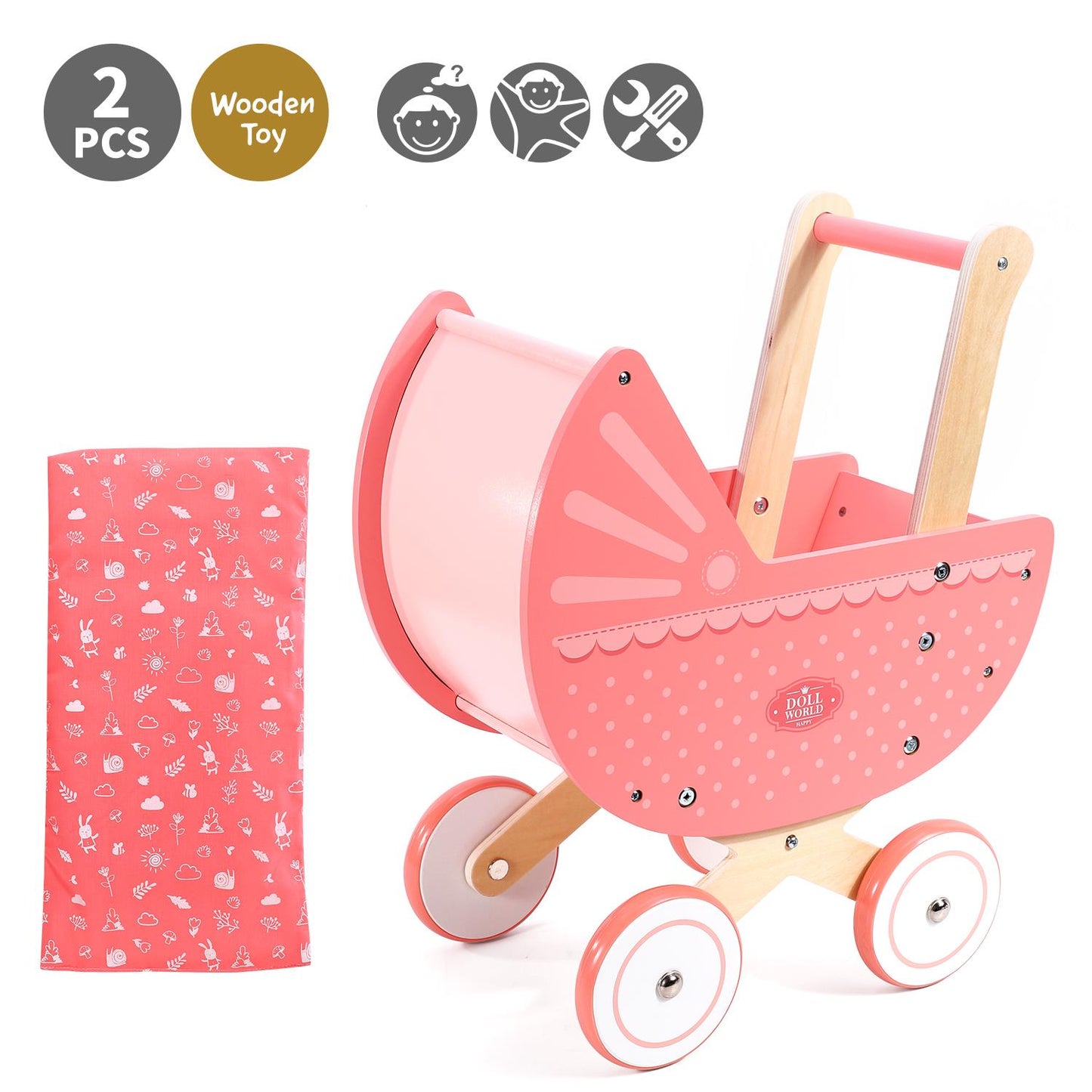 Pink Doll World Pram