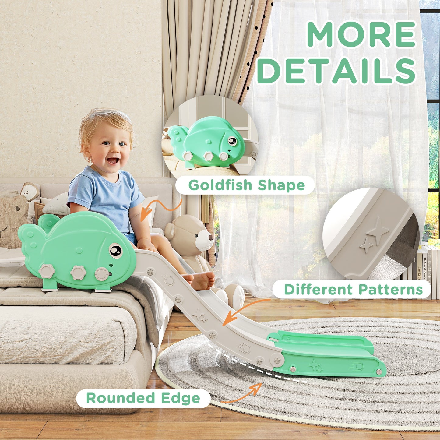 AIYAPLAY Kids Sofa Slide, Toddler Slide with 130cm Extended Length, Green
