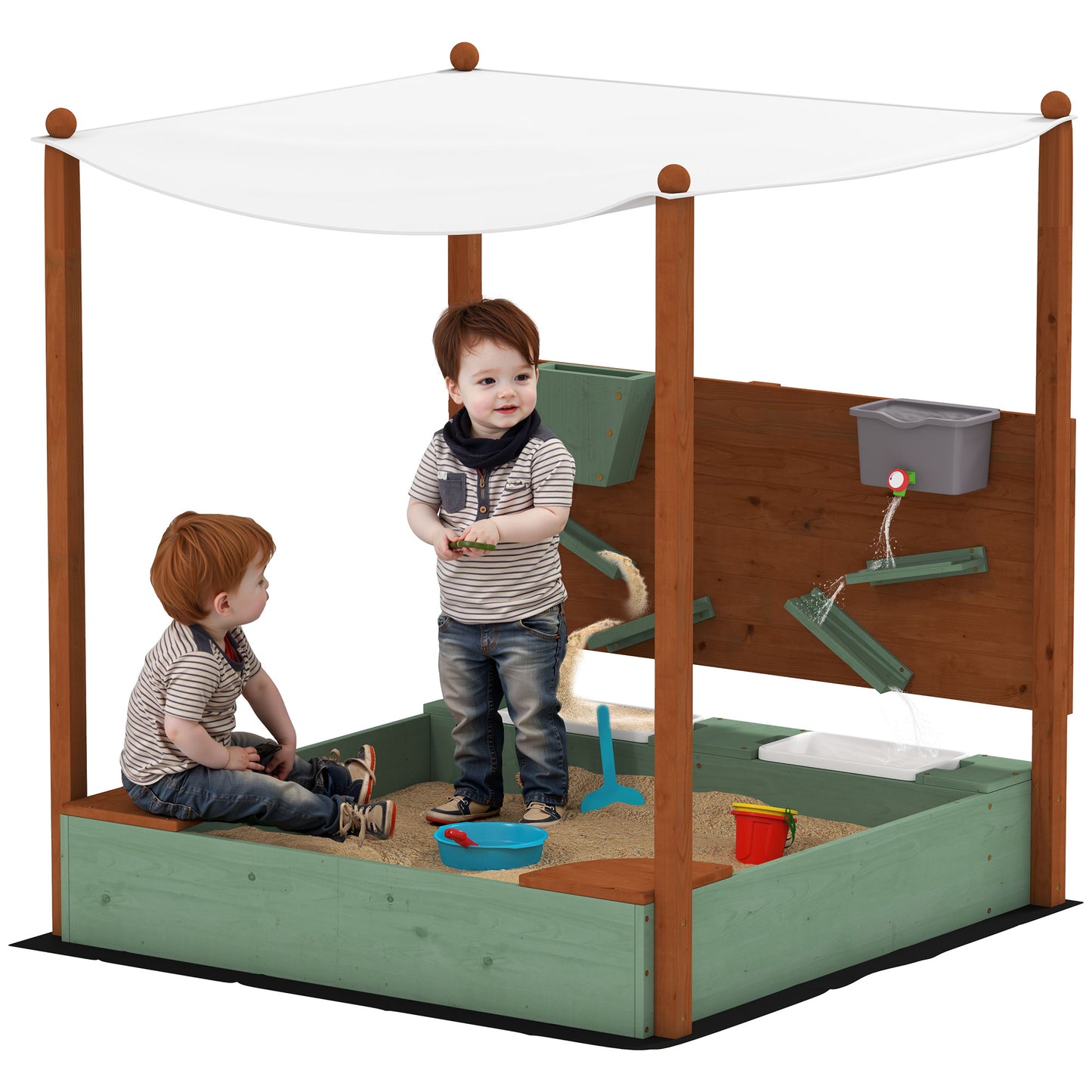 Outdoor Wooden Sandpit with Canopy & Toy Storage for Creative Play
