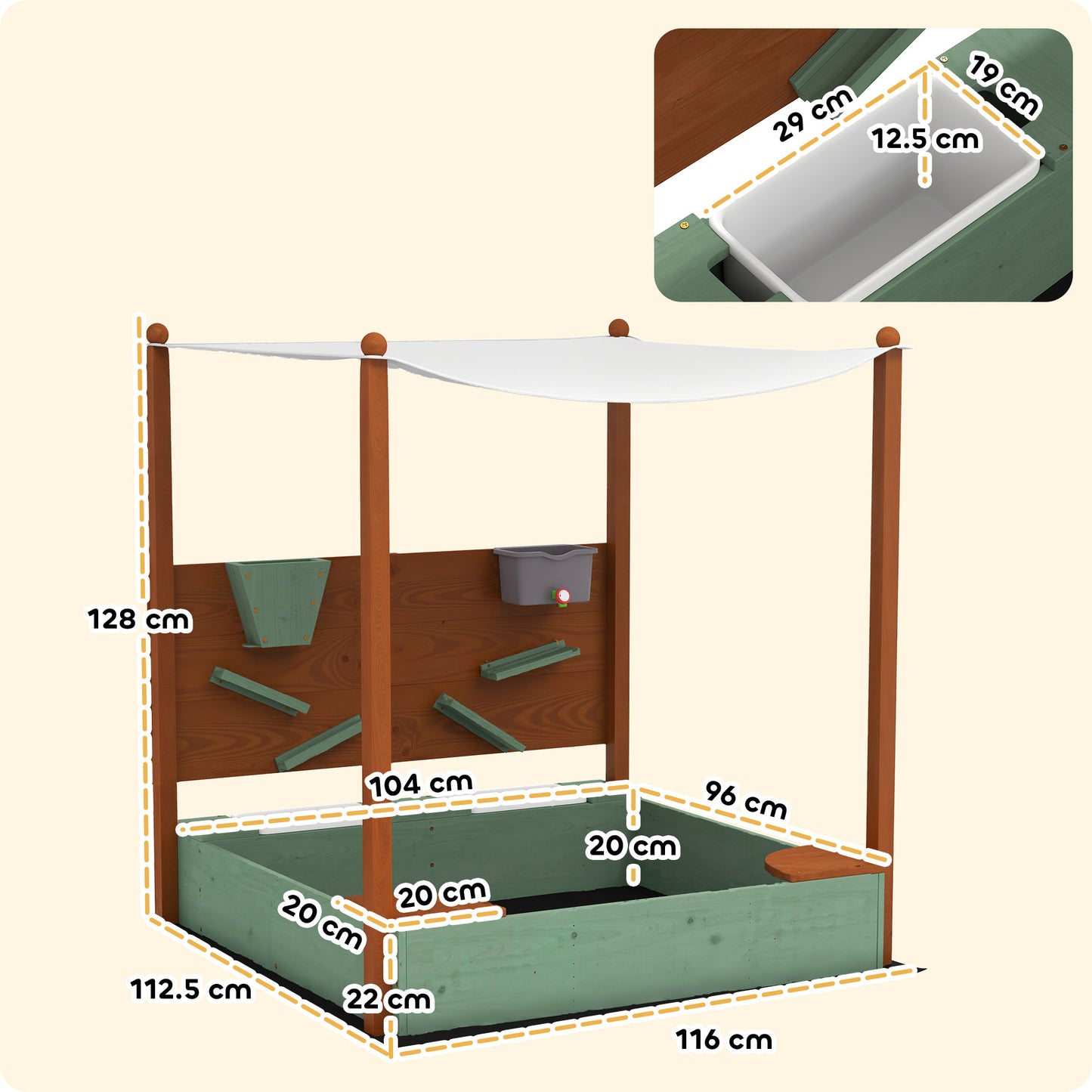 Outdoor Wooden Sandpit with Canopy & Toy Storage for Creative Play