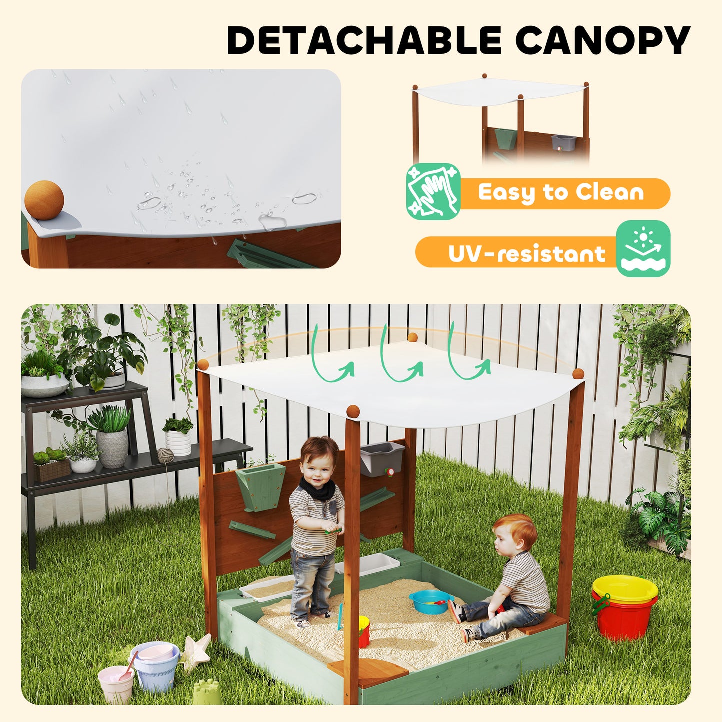 Outdoor Wooden Sandpit with Canopy & Toy Storage for Creative Play