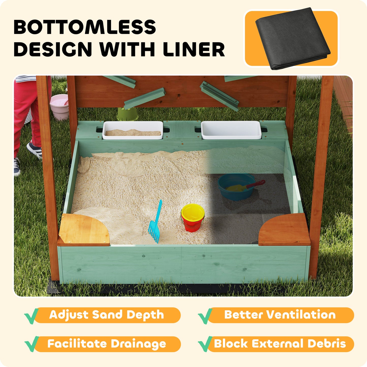Outdoor Wooden Sandpit with Canopy & Toy Storage for Creative Play