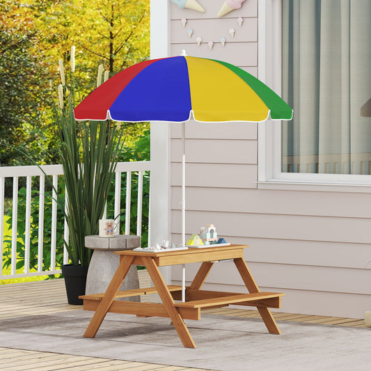 Children's Outdoor Wooden Table Set with Adjustable Parasol & Storage