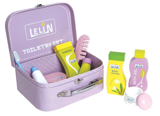 Lelin Wooden Toiletry Pretend Play Set – 9 Pieces.