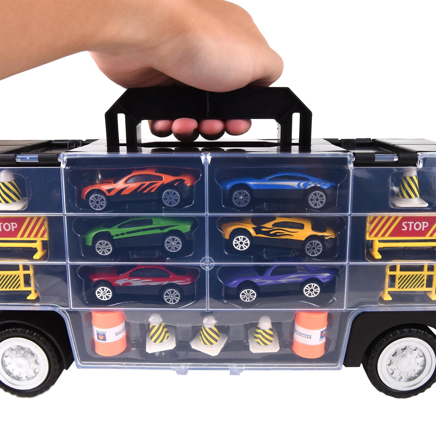Highway Carrier Truck Playset with 6 Die-Cast Cars & Accessories