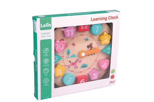 LELIN Wooden Learning Clock – Shape Sorter & Time Teacher