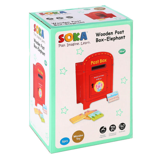 Wooden Elephant Post Box with Letters – Pretend Play Toy