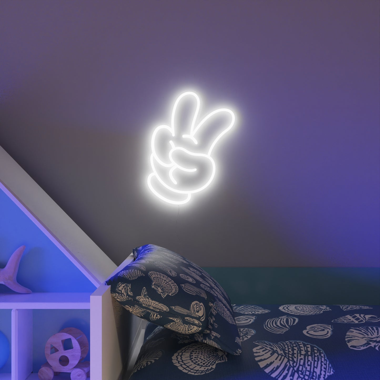 Disney Mickey/Minnie Glove Peace Sign Neon Sign by Yellowpop – Licensed Wall Light
