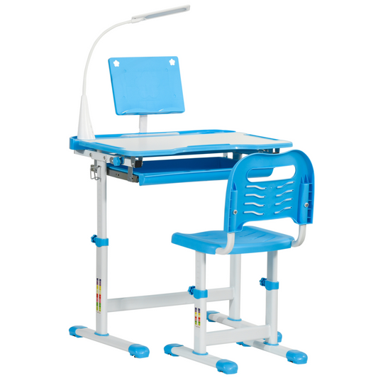 Adjustable Kids Study Desk & Chair Set with Lamp – Blue