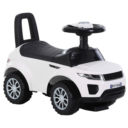 3-in-1 Toddler Ride-On Car with Steering & Horn – White