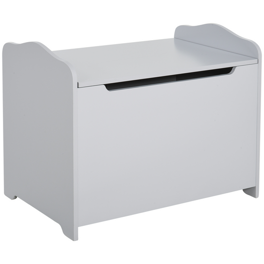 Kids Wooden Toy Storage Box with Safety Lid – White (Ages 3+)
