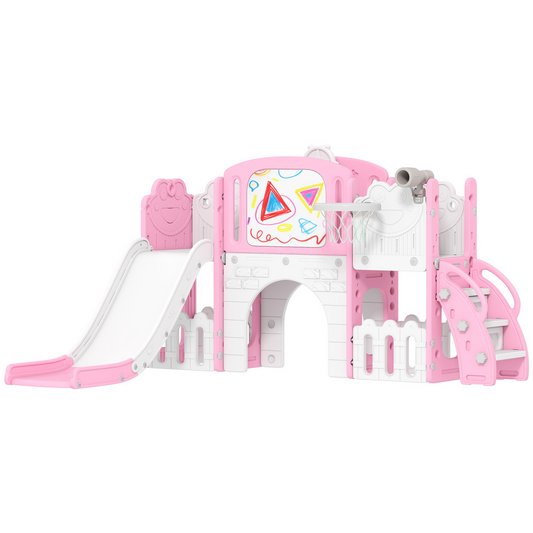 7-in-1 Indoor Playground Slide Set – Pink & White
